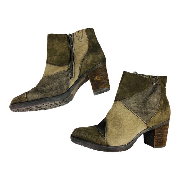 Earth Malta Ankle Boots Womens 8.5 Brown Taupe Suede Patchwork Heel Booties Zip - Picture 4 of 9